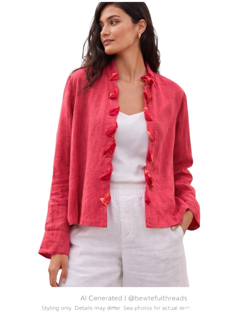 Fuchsia Silk Linen Jacket Textured Open Front Statement Pink Blazer